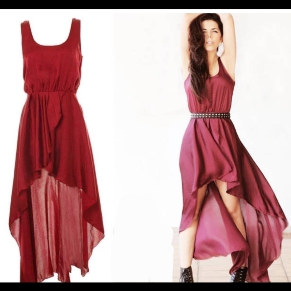 Bohemian Asymmetrical Sleeveless Midi High Low Solid Color Dress - Small
